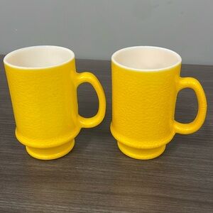 Set of 2 Lemon yellow vintage milk glass mugs